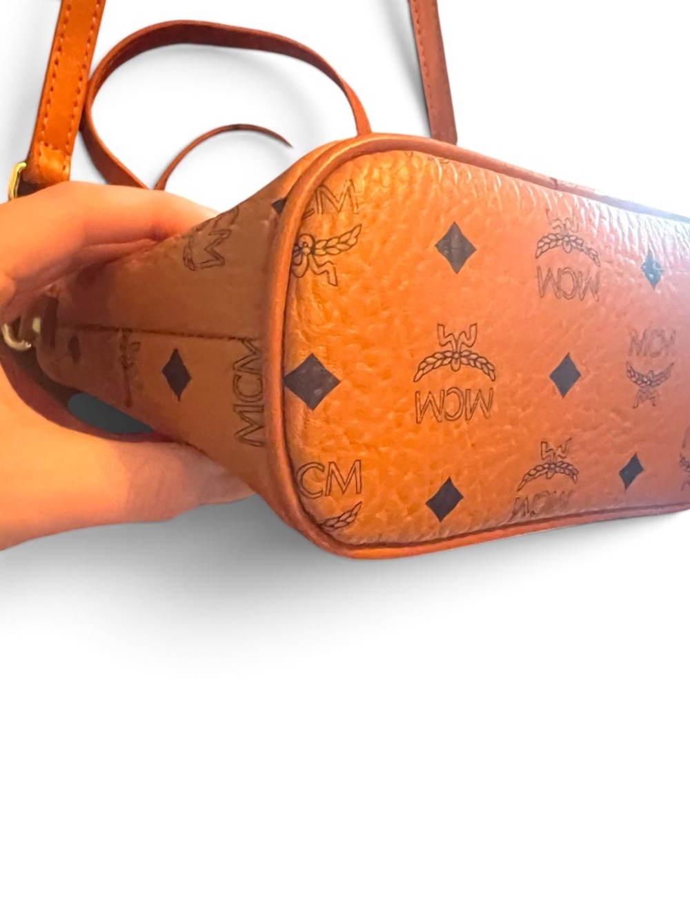 MCM Anya Cognac Visetos Mini Tote Crossbody Bag - Picture 6 of 16